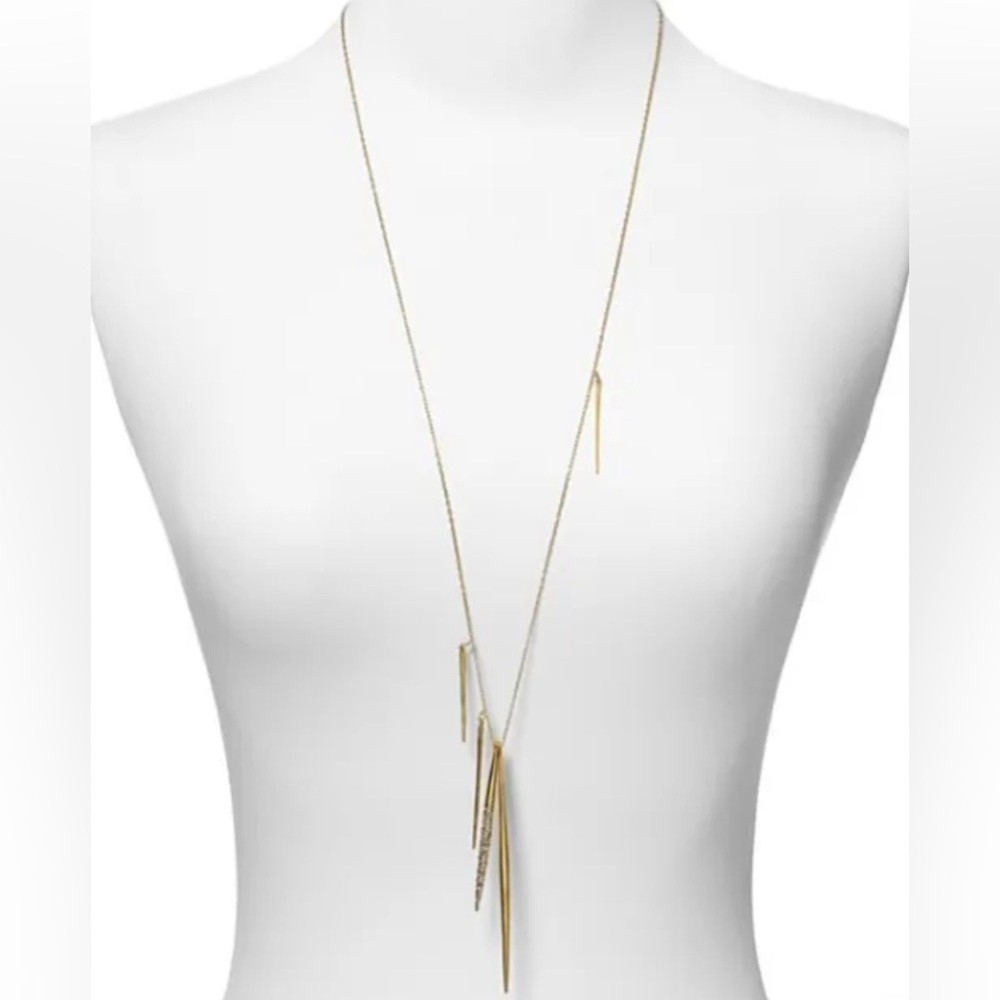 ALEXIS BITTAR Gold Spike Spear Crystal Encrusted Drop Long Necklace 34”